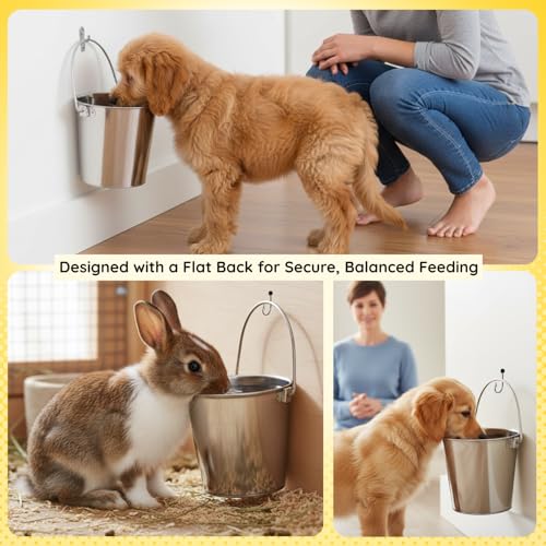 AASPIRE PETS 4 quart Stainless Steel Flat Side Bucket | 1 gal Durable Heavy Duty Food & Water Feeding Pails for Birds Dogs Cats Goat | Fits kennels Cages Critter Crates Hanging Pet Pail | Multipurpose - Image 2