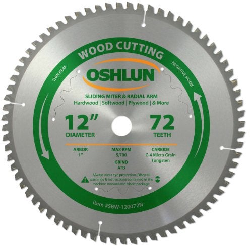 OSHLUN شفرة منشار أوشلون SBW-120072N بقطر 12 بوصة و72 سنًا بزاوية سلبية وسمك رفيع لإنهاء العمل مع محور بقطر 1 بوصة لمنشار الميتر المتحرك ومنشار الذراع الشعاعي - Image 2