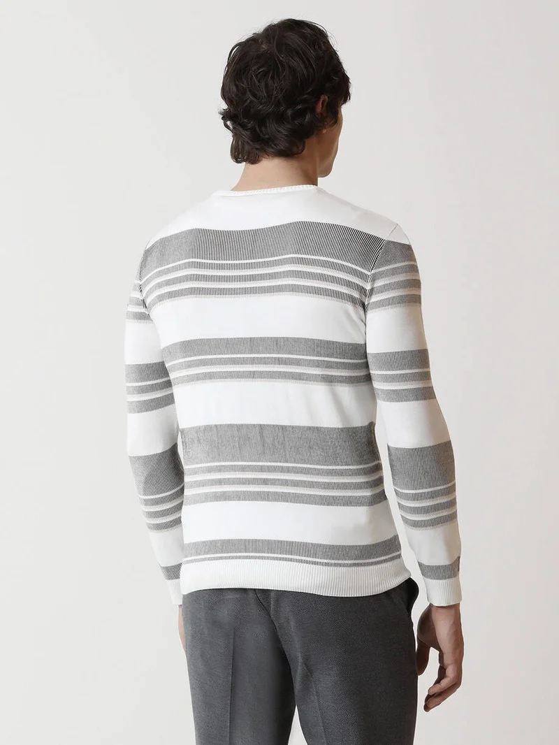Kip Ecru Crew Neck Striped Sweater
