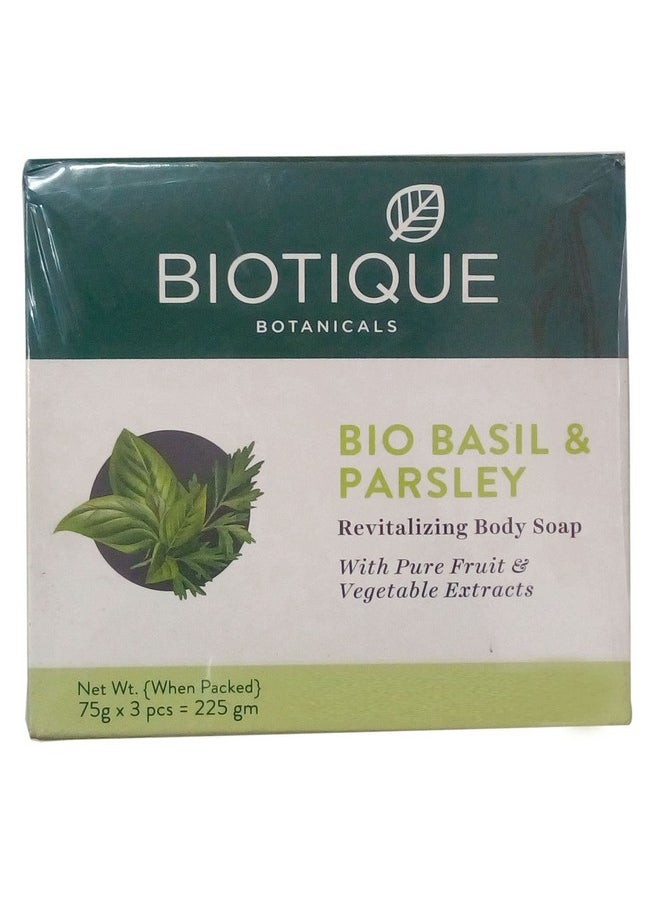 Biotique Revitalizing Body Soap - Bio Basil And Parsley, 3X75G Combo Pack  - Image 1