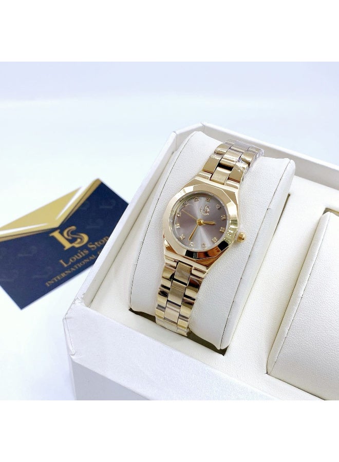 Louis Ston Women's watch, waterproof, high-quality steel, gold bracelet with gray dial