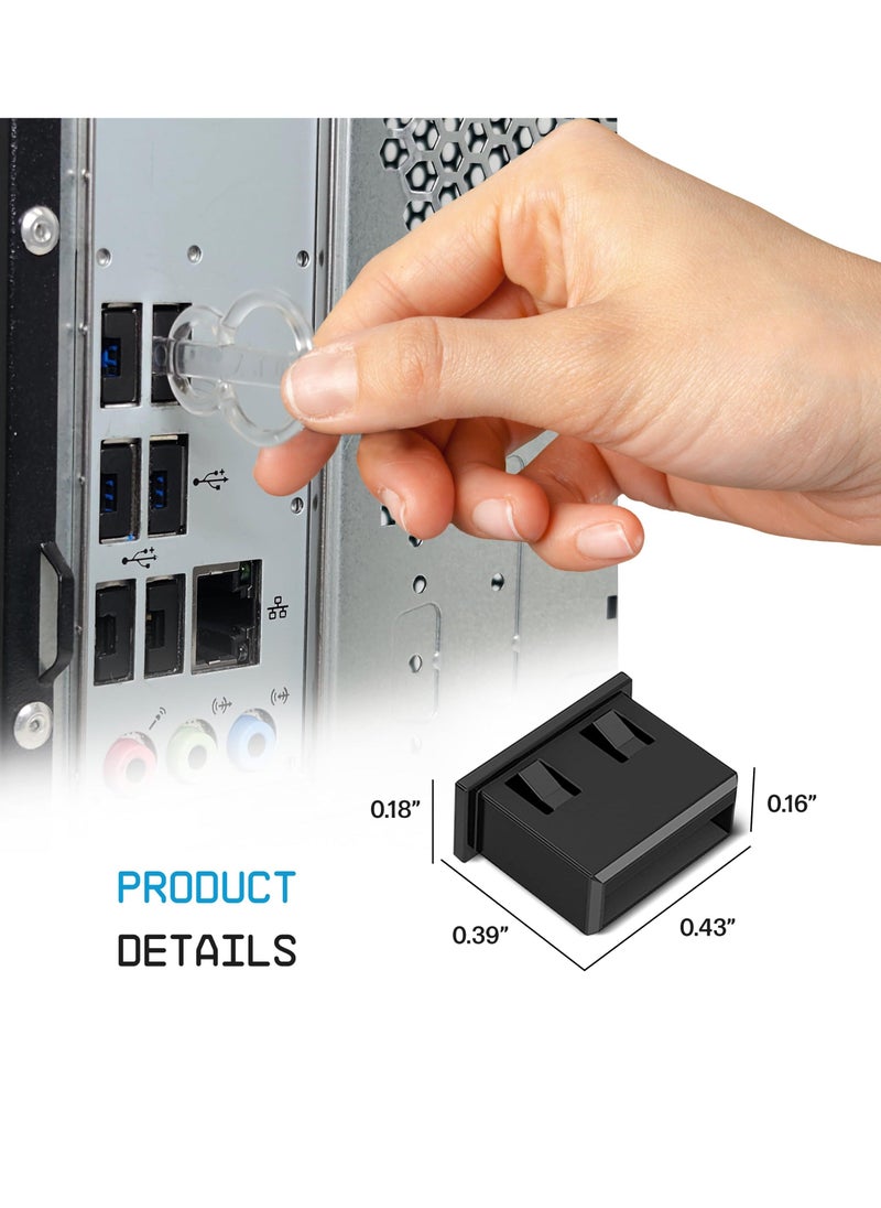 USB A Port Blockers 10-Pack Secure and Dust Resistant USB Port Caps USB A Dust Cap Female Port Protector with 1 Key and 10 USB Lock for PC Laptop and Notebook Data Protection Black