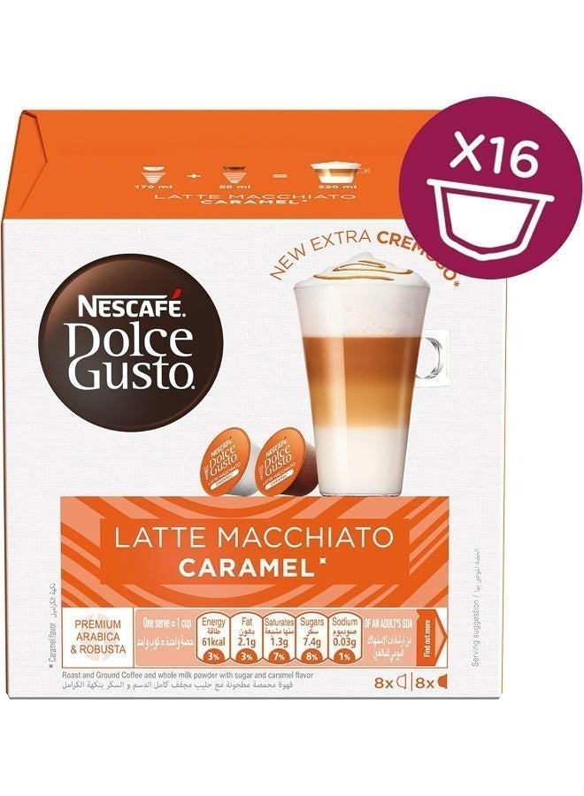 Nescafe Dolce Gusto Caramel Latte Macchiato 16 Coffee Capsules Caramel 145.6grams Single - Image 3