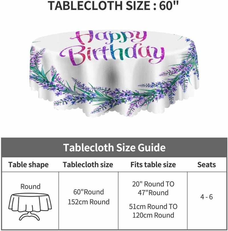 Yibeas Tablecloth Happy Birthday Tablecloths 60 Diameter Round Watercolor Wreath with Lavender Flowers Purple Lavender Flowers Tablecloths for Dining Kitchen Wedding and Parties - Image 3