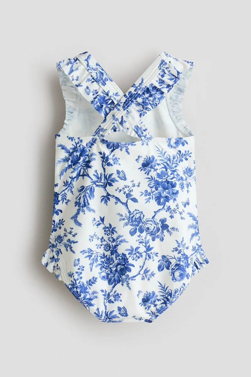 H&M Frill-trimmed patterned swimsuit