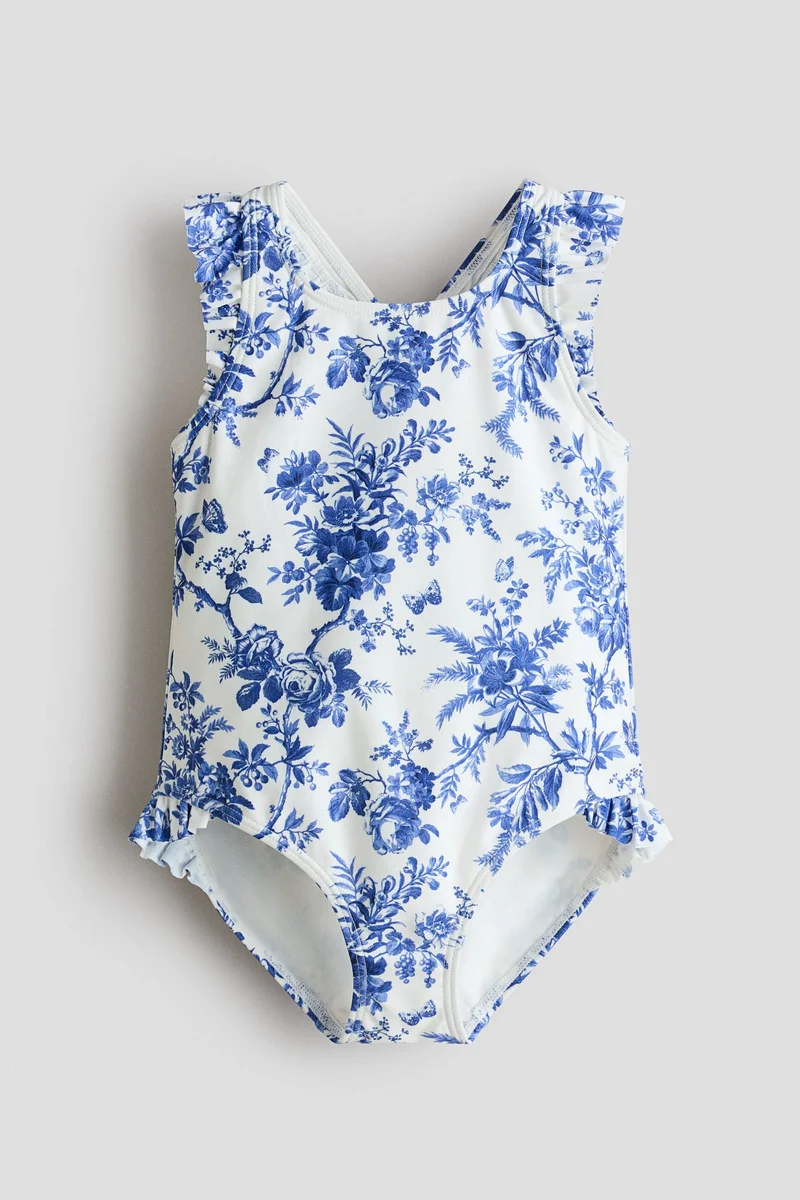 H&M Frill-trimmed patterned swimsuit