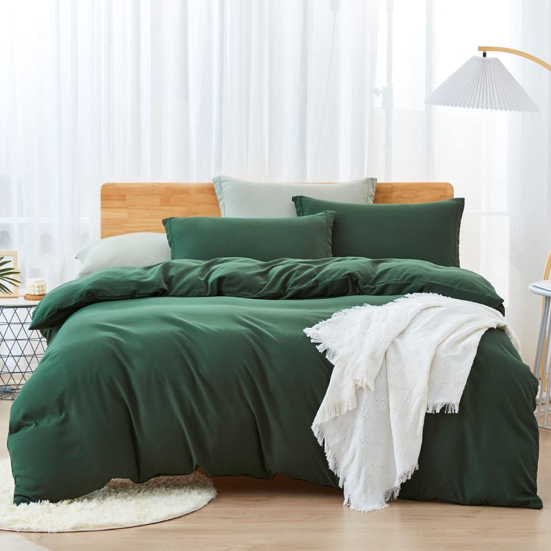 Dreaming Wapiti Duvet Cover QueenWashed Microfiber Dark Green Queen Size Duvet Cover SetSolid Color  Soft and Breathable with Zipper Closure  Corner Ties Dark Green Queen