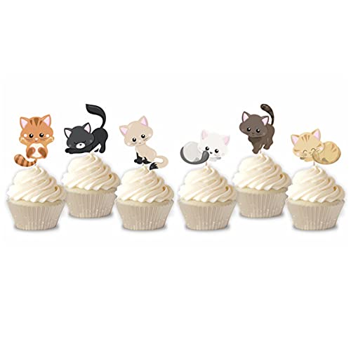 Mirabuy 48 Pcs Cute Cat Kitten Cupcake Toppers Picks for Pet Themed Party Birthday Party - Image 1