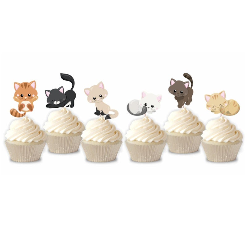 Mirabuy 48 Pcs Cute Cat Kitten Cupcake Toppers Picks for Pet Themed Party Birthday Party - Image 2