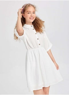 Teen Girls Button Front Drop Shoulder Dress