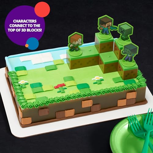 DecoPac DecoSet® Mobs Beware Minecraft Cake Topper, 6-Piece Stackable Cake Decoration, Interlocking 3D Blocks With Characters, Food Safe Birthday Cake Decoration - Image 3