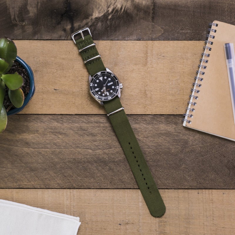 Benchmark Basics Nylon Watch Band - Waterproof Ballistic Nylon One-Piece Military Watch Straps for Men & Women (24mm, Army Green) - Image 3