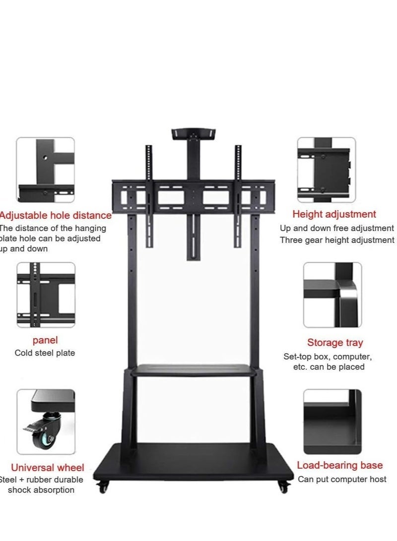 HYX Adjustable Rolling TV Stand – Cart for 32-75 Inch Flat & Curved Screens, Black with Shelf - Image 3