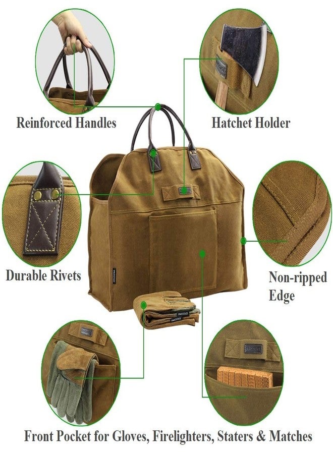 INNO STAGE Firewood Log Carrier Bag Waxed Canvas Tote Holder with Fireplace Pure Leather Gloves for Hay Hauling Outdoor Camping, BBQ Barbecue - Image 4