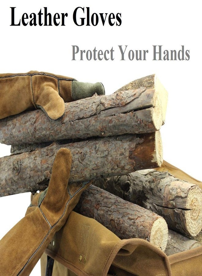 INNO STAGE Firewood Log Carrier Bag Waxed Canvas Tote Holder with Fireplace Pure Leather Gloves for Hay Hauling Outdoor Camping, BBQ Barbecue - Image 3