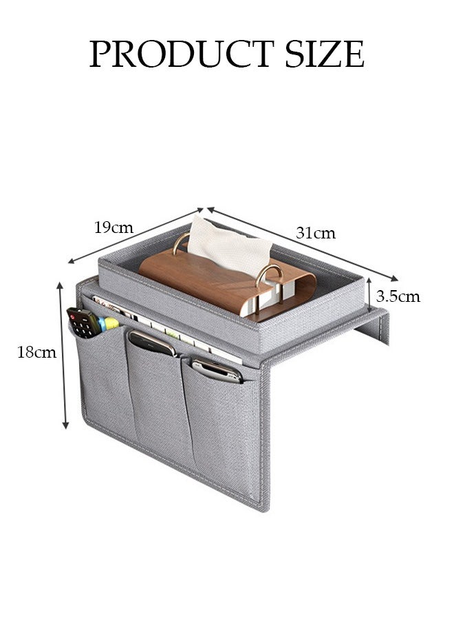 DUNISO Sofa Armrest Organizer, Foldable Sofa Storage Bag, Anti Slip Sofa Armchair Hanging Bag, With Top Tray, Wear Resistant And Waterproof，Suitable For Magazines, Tablets, Mobile Phones, Etc Ipad， Tissue Paper, Gray  - Image 2