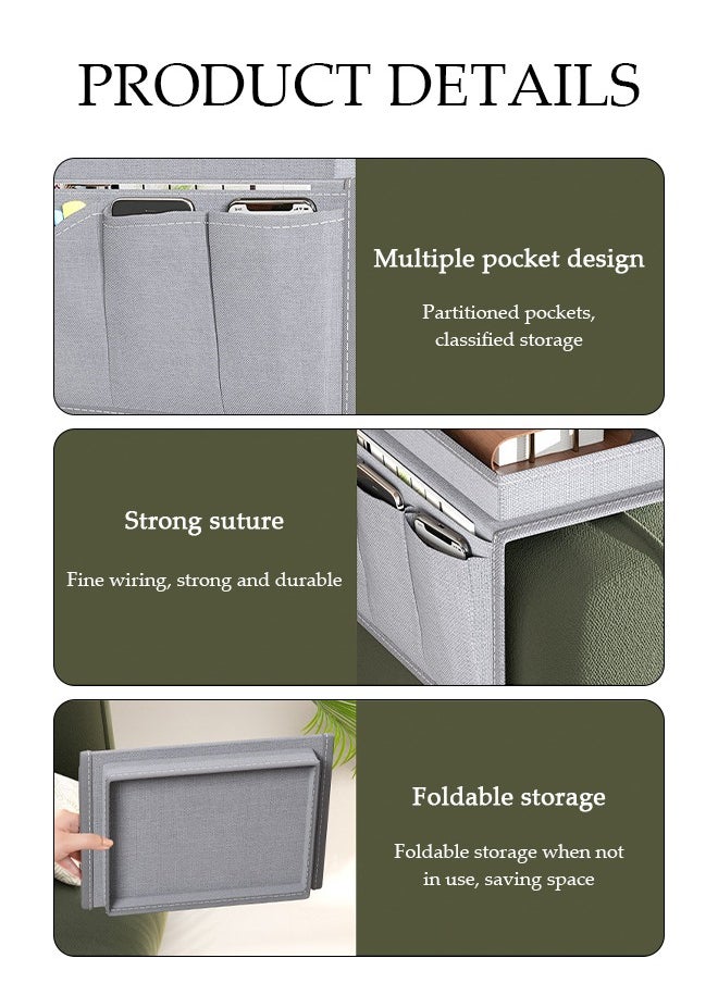DUNISO Sofa Armrest Organizer, Foldable Sofa Storage Bag, Anti Slip Sofa Armchair Hanging Bag, With Top Tray, Wear Resistant And Waterproof，Suitable For Magazines, Tablets, Mobile Phones, Etc Ipad， Tissue Paper, Gray  - Image 3