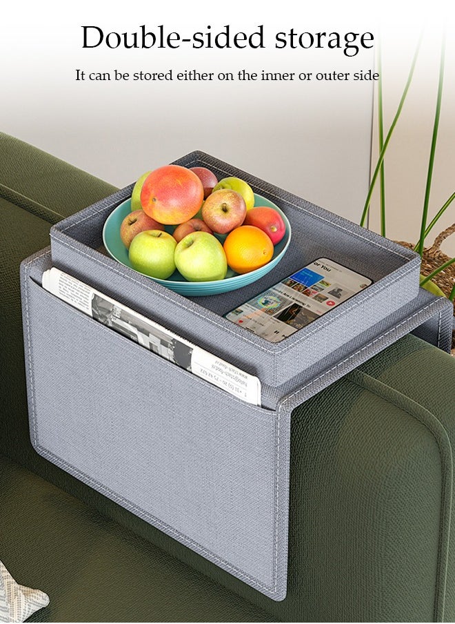 DUNISO Sofa Armrest Organizer, Foldable Sofa Storage Bag, Anti Slip Sofa Armchair Hanging Bag, With Top Tray, Wear Resistant And Waterproof，Suitable For Magazines, Tablets, Mobile Phones, Etc Ipad， Tissue Paper, Gray  - Image 5