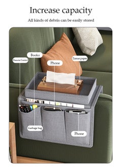 DUNISO Sofa Armrest Organizer, Foldable Sofa Storage Bag, Anti Slip Sofa Armchair Hanging Bag, With Top Tray, Wear Resistant And Waterproof，Suitable For Magazines, Tablets, Mobile Phones, Etc Ipad， Tissue Paper, Gray  - Image 4