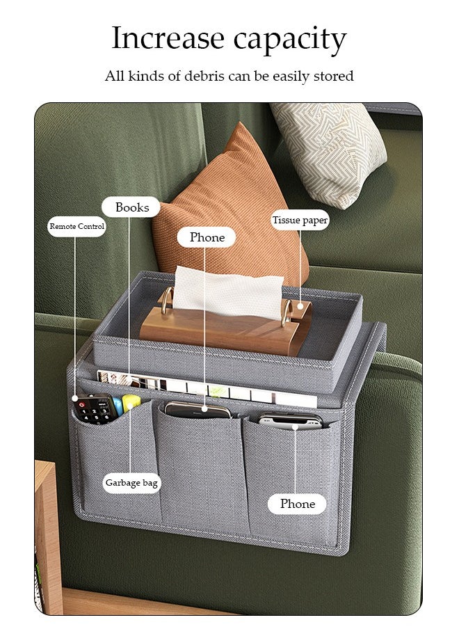 DUNISO Sofa Armrest Organizer, Foldable Sofa Storage Bag, Anti Slip Sofa Armchair Hanging Bag, With Top Tray, Wear Resistant And Waterproof，Suitable For Magazines, Tablets, Mobile Phones, Etc Ipad， Tissue Paper, Gray  - Image 4