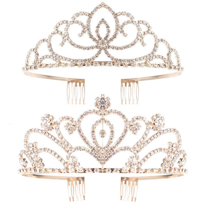 Exacoo Pack of 2 Rhinestone Tiara Crown Exquisite Headband Comb Pin Wedding Christmas Bridal Party Birthday Tiaras