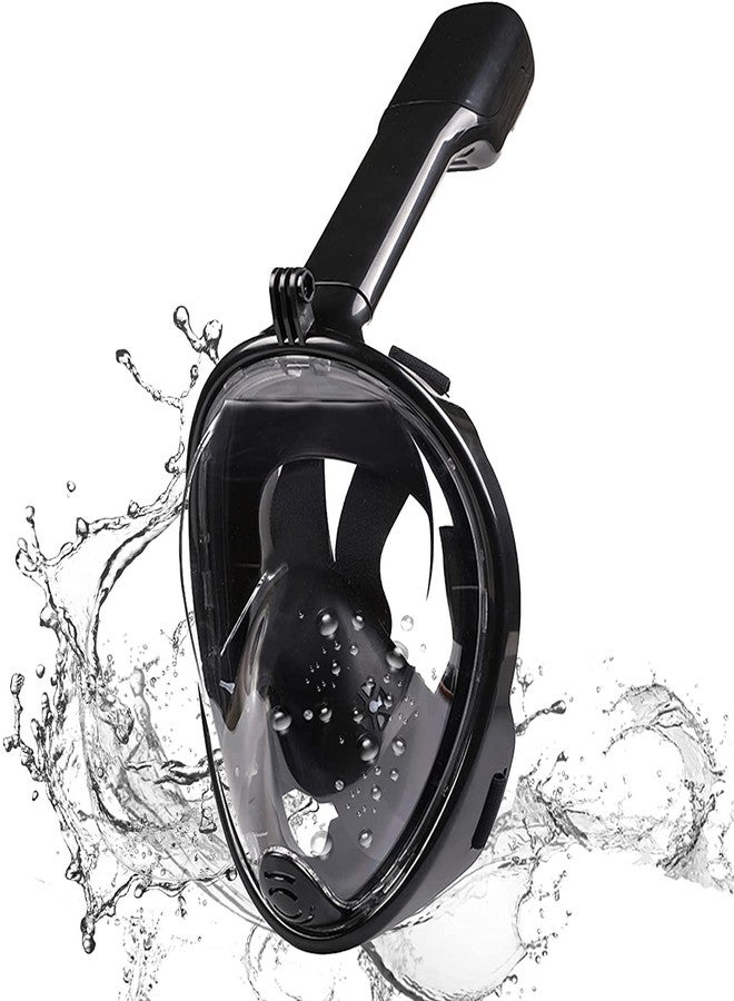 VBM قناع غطس كامل الوجه من VBM، قناع غطس مزود بآلية تنفس للأطفال والكبار، عدسة كريستالية مسطحة، قناع وأنبوب تنفس بانورامي بزاوية 180 درجة مضاد للتسرب/مضاد للضباب مع حامل كاميرا قابل للفصل (أسود - L/LXL) - Image 2