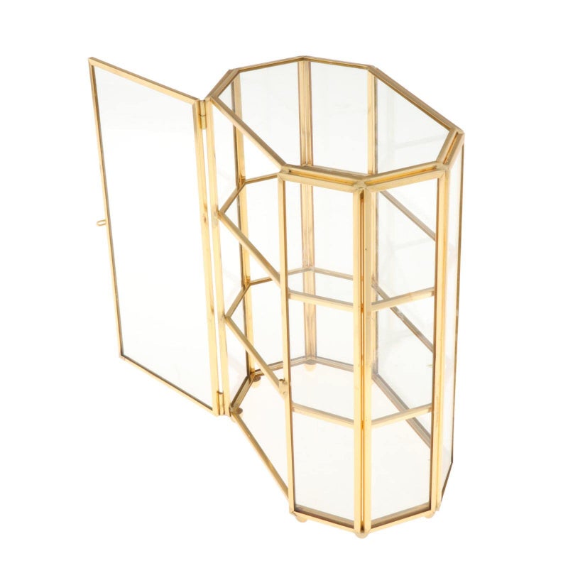 MagiDeal MagiDeal Golden Vintage Octagon Glass Jewelry Box Display Case Organizer for Trinkets, Necklace, Ring, Diamond, Flower 6.7"x4"x8.3" - Image 1