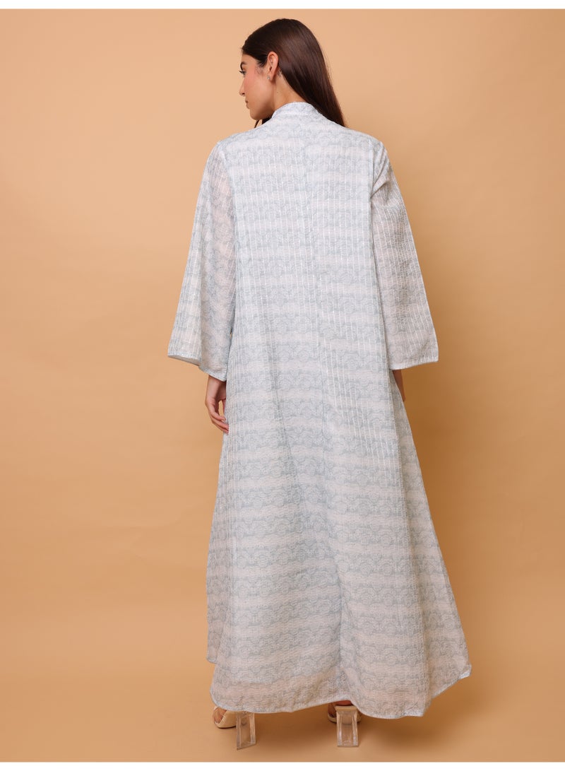 IKKXA Printed 2 Color Gold Sequin Jalabiya IK4024 Grey - Image 4