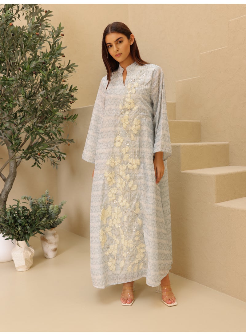 IKKXA Printed 2 Color Gold Sequin Jalabiya IK4024 Grey - Image 1