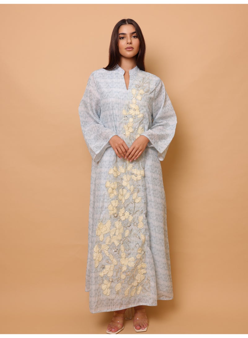 IKKXA Printed 2 Color Gold Sequin Jalabiya IK4024 Grey - Image 5