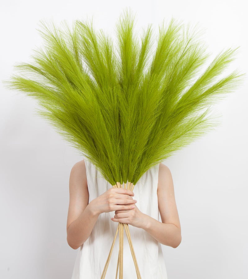 MUUNC 9 Pcs 45" Tall Pampas Grass Green Decor, Long Stem Artificial Flower Floor Vase Large Faux Floral Pompas Fake Plants Dried Bouquet Arrangement Vase Filler for Boho Home Wedding Decoration - Image 1