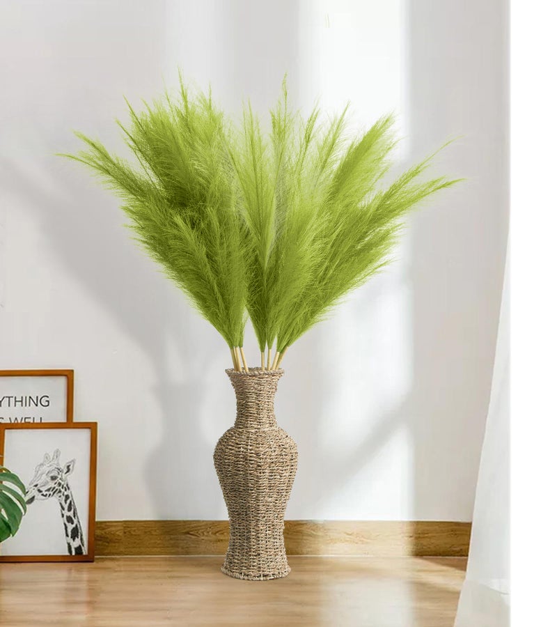 MUUNC 9 Pcs 45" Tall Pampas Grass Green Decor, Long Stem Artificial Flower Floor Vase Large Faux Floral Pompas Fake Plants Dried Bouquet Arrangement Vase Filler for Boho Home Wedding Decoration - Image 2