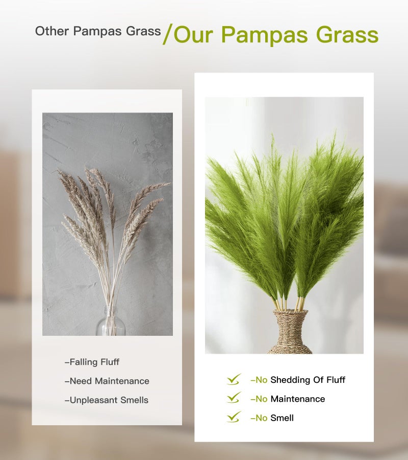 MUUNC 9 Pcs 45" Tall Pampas Grass Green Decor, Long Stem Artificial Flower Floor Vase Large Faux Floral Pompas Fake Plants Dried Bouquet Arrangement Vase Filler for Boho Home Wedding Decoration - Image 5