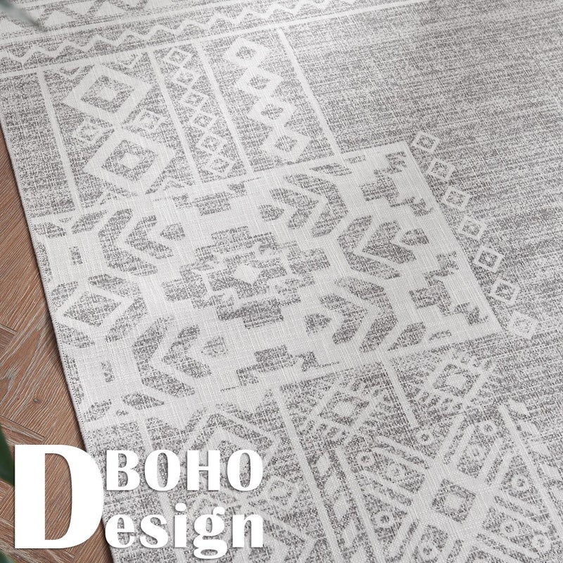 jinchan jinchan Area Rug - 2x3 Ultra-Thin Door Mat Washable Rug  Vintage Entryway Rug  Boho Rug Geometric  Non-Slip Non-Shedding Carpet for Bathroom Kitchen Bedroom Laundry Room(2x3ft  Grey Ivory)  - Image 1
