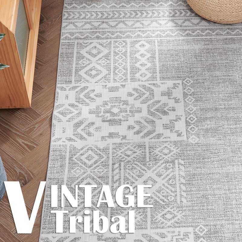 jinchan jinchan Area Rug - 2x3 Ultra-Thin Door Mat Washable Rug  Vintage Entryway Rug  Boho Rug Geometric  Non-Slip Non-Shedding Carpet for Bathroom Kitchen Bedroom Laundry Room(2x3ft  Grey Ivory)  - Image 2