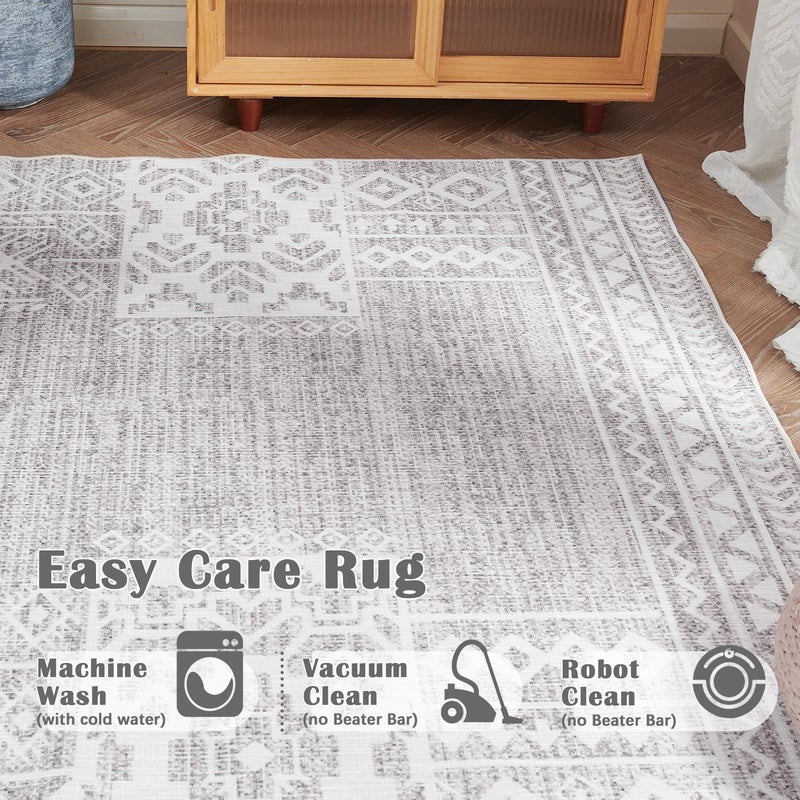 jinchan jinchan Area Rug - 2x3 Ultra-Thin Door Mat Washable Rug  Vintage Entryway Rug  Boho Rug Geometric  Non-Slip Non-Shedding Carpet for Bathroom Kitchen Bedroom Laundry Room(2x3ft  Grey Ivory)  - Image 4