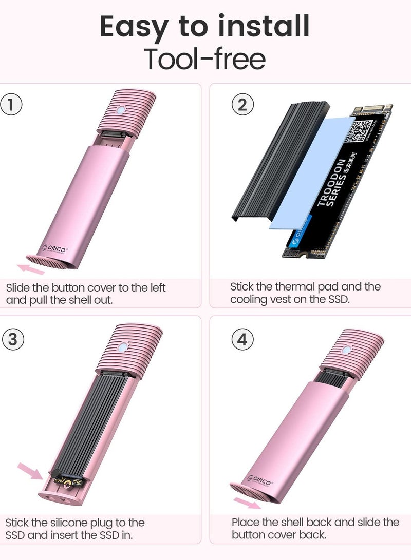 Orico ORICO M.2 NVMe SATA SSD Enclosure Adapter Tool-Free, USB C 3.2 Gen 2 10Gbps NVMe, 5Gbps NGFF SATA PCIe M-Key(B+M Key) 2230/2242/2260/2280, Aluminum External M2 Reader Support UASP Trim- PWDM2-BK - Image 5