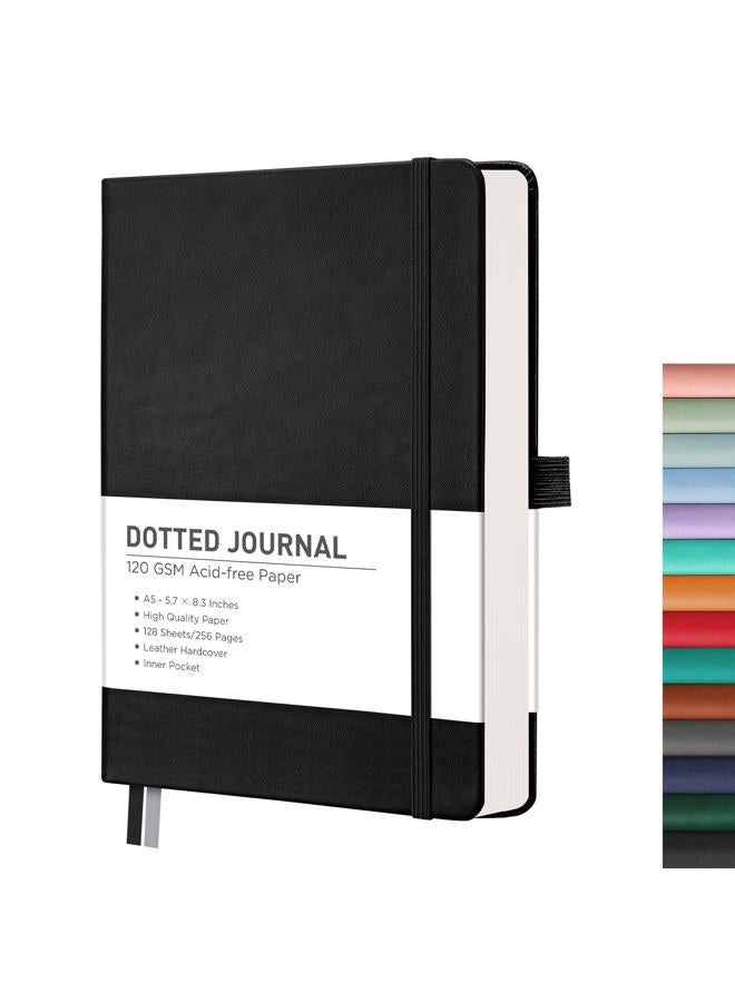 RETTACY Dotted Journal Notebook, 256 Pages, A5 Medium Size (5.7'' × 8.3''), Leather Hardcover, 120 GSM Thick Paper, for Journaling, Planning, Tracking (Red) - Image 1