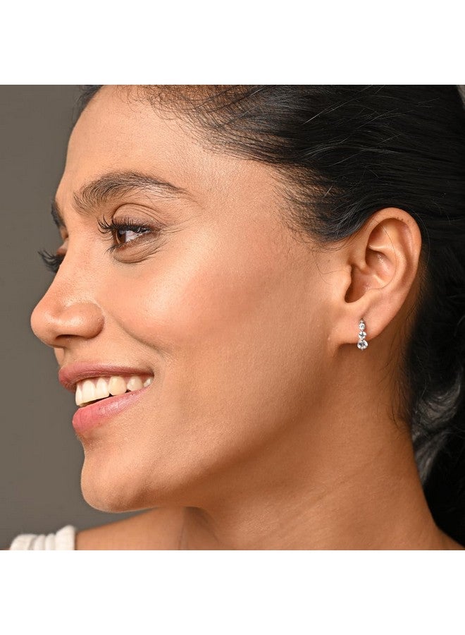 CLARA أقراط كلارا 925 فضة استرلينية مع 3 أحجار على شكل حلقة وحلقات هوجي | مطلية بالروديوم، زيركونيا سويسرية | هدية للنساء والفتيات - Image 4