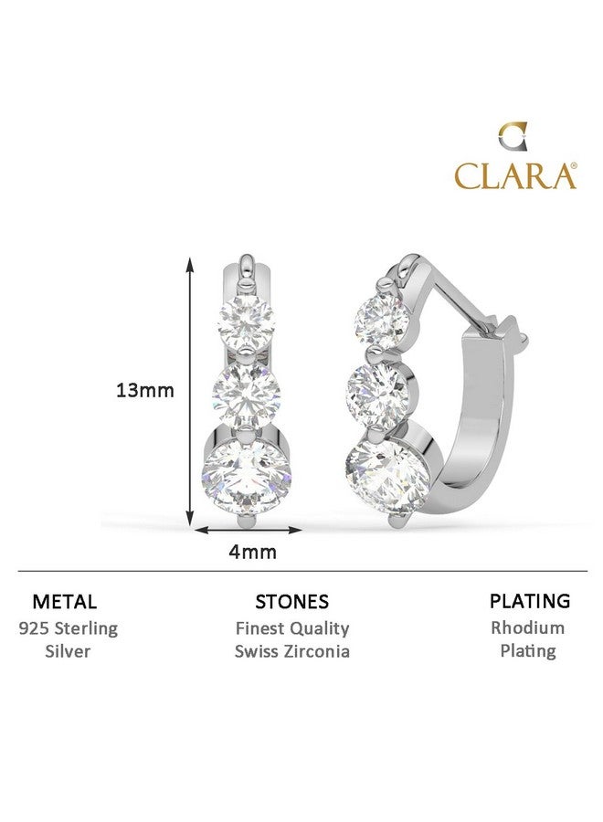 CLARA أقراط كلارا 925 فضة استرلينية مع 3 أحجار على شكل حلقة وحلقات هوجي | مطلية بالروديوم، زيركونيا سويسرية | هدية للنساء والفتيات - Image 5