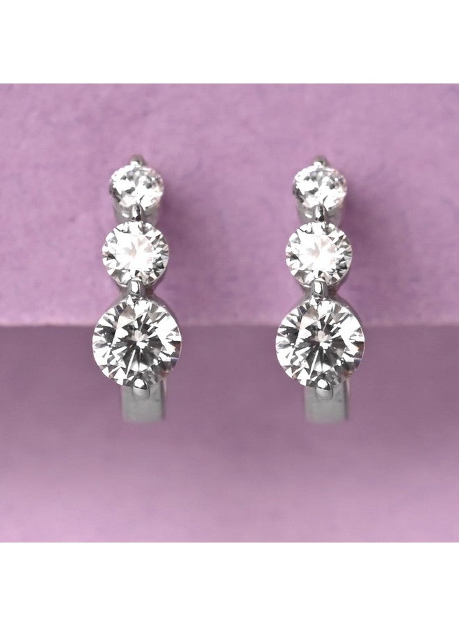 CLARA أقراط كلارا 925 فضة استرلينية مع 3 أحجار على شكل حلقة وحلقات هوجي | مطلية بالروديوم، زيركونيا سويسرية | هدية للنساء والفتيات - Image 2