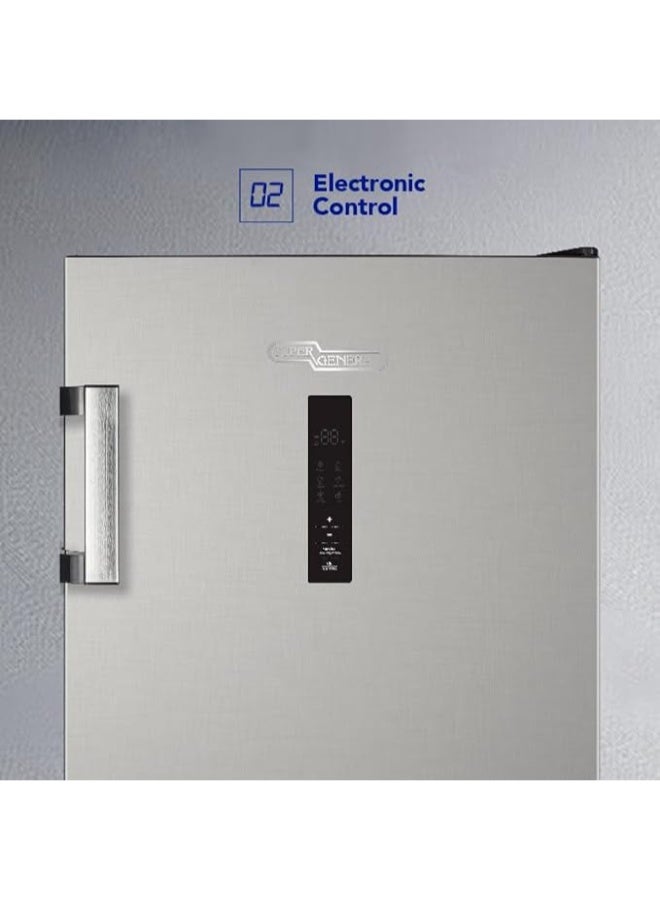 SUPER GENERAL 215L Gross Capacity Upright Freezer, Inverter Compressor, No Frost, Ice Twist Maker, Reversible Door, LED Display with Digital Control - 220 W SGUF301NFDCIE Silk Inox - Image 5