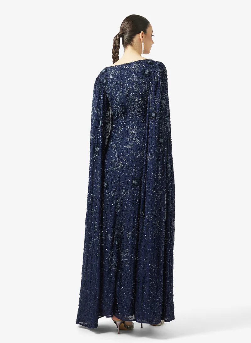MARYISA Embellished Flared Sleeve Sequin Maxi Dress