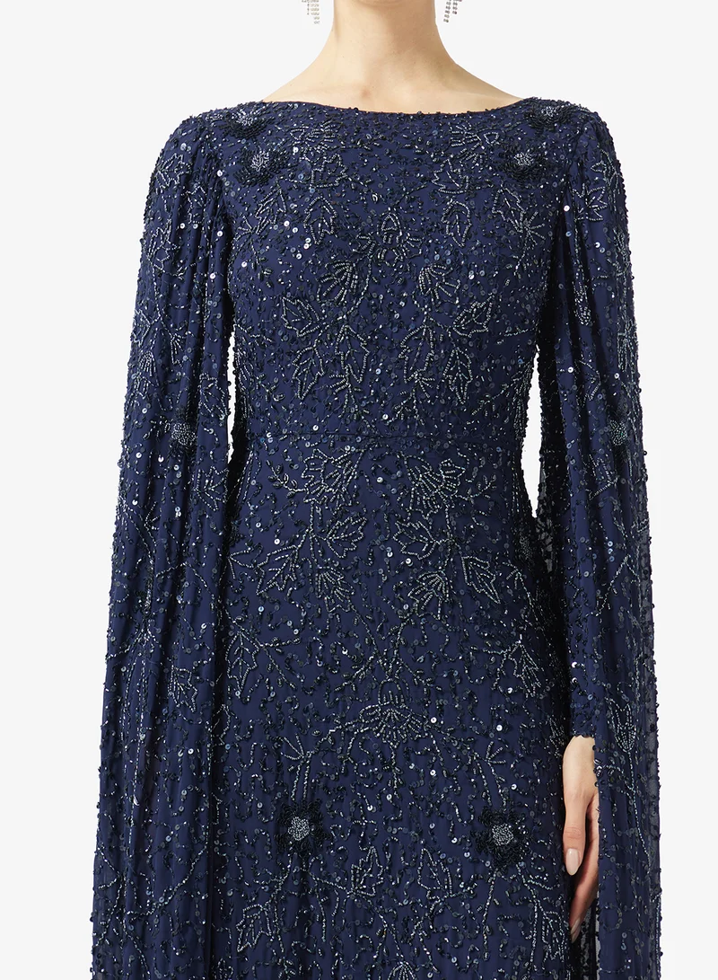 Maryisa  Embellished Flared Sleeve Sequin Maxi Dress for Women | Best Price UAE