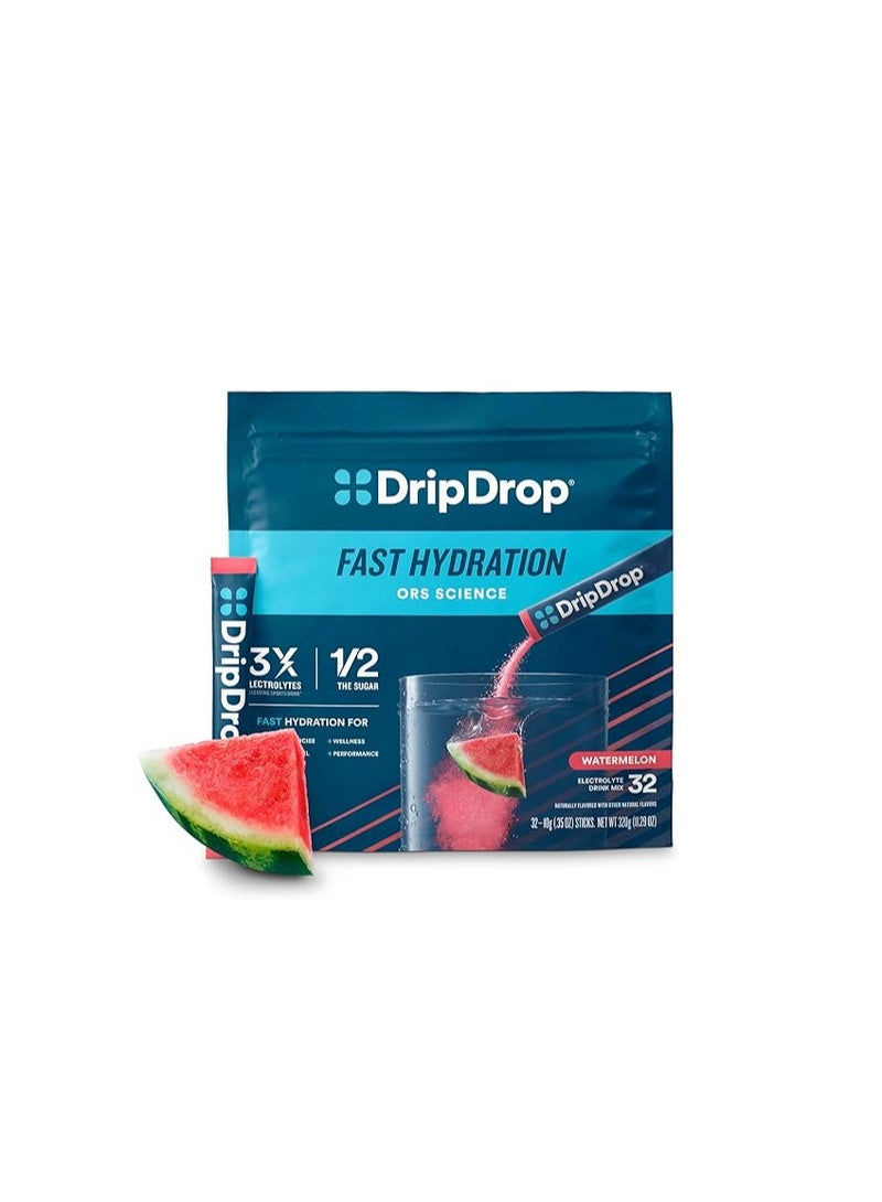 DripDrop Hydration Watermelon Electrolyte Drink Mix Single Serve Hydration Powder Packets 32 Sticks - Image 1