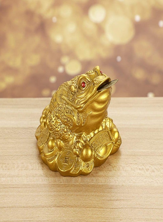 MDLUU 2 Pcs Money Toad Statue, Feng Shui Three Legged Toad with Coin, Lucky Charm Wealth Frog for Cash Register, Office Desk, House Warming, Store Opening Gift (Gold) - Image 3