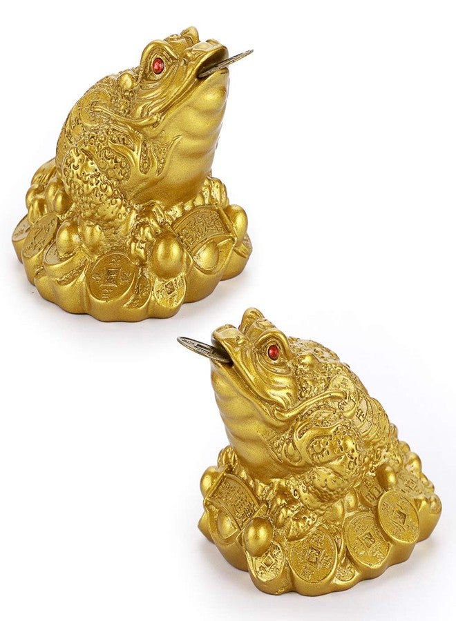 MDLUU 2 Pcs Money Toad Statue, Feng Shui Three Legged Toad with Coin, Lucky Charm Wealth Frog for Cash Register, Office Desk, House Warming, Store Opening Gift (Gold) - Image 1