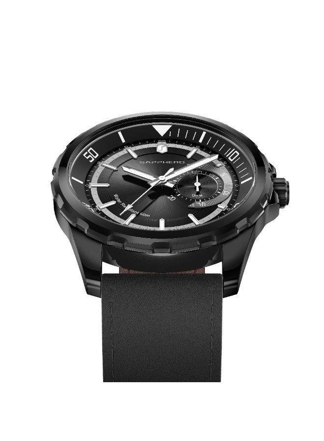 SAPPHERO Mens Watch Analog Quartz Watches with Date Subdial Leather Strap 50M Waterproof Business Work Sport Casual Dress Wristwatch Elegant Gift for Men - Image 2