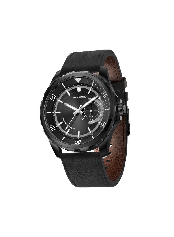SAPPHERO Mens Watch Analog Quartz Watches with Date Subdial Leather Strap 50M Waterproof Business Work Sport Casual Dress Wristwatch Elegant Gift for Men - Image 3