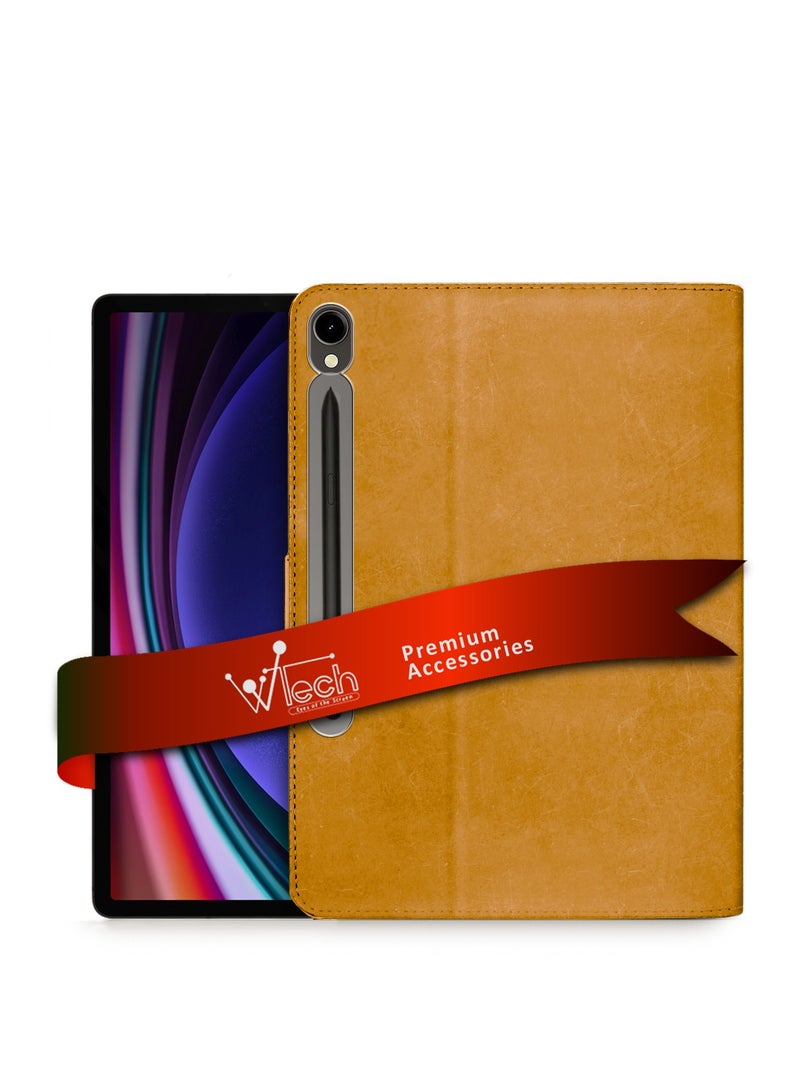 دبليو تيك غطاء حقيبة بطية مع إغلاق مغناطيسي من الجلد الصناعي لجهاز سامسونج جالاكسي تاب S9 5G 2023 / تاب S9 FE 2023 (11 بوصة) X710 X716B / تاب S10 FE 2025 / سامسونج جالاكسي تاب S11 2025 - بني فاتح - Image 1